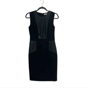 Calvin Klein Black Cap Sleeve Dress Above Knee Length with Pleather Detailing